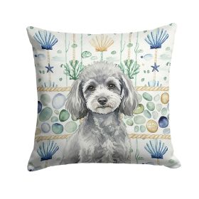 Toy Silver Poodle Coastal Sea Glass Throw Pillow Decorative Indoor Outdoor Accent Cushion for Couch, Bed or Patio, 14Hx14W