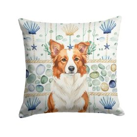 Red and White Border Collie Coastal Sea Glass Throw Pillow Decorative Indoor Outdoor Accent Cushion for Couch, Bed or Patio, 14Hx14W