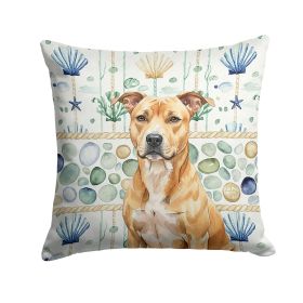 Fawn American Staffordshire Terrier Coastal Sea Glass Throw Pillow Decorative Indoor Outdoor Accent Cushion for Couch, Bed or Patio, 14Hx14W