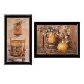 Trendy Decor 4U 2- Piece Vignette Friends and Pumpkins Black Framed Wall Art for Living Room, Bedroom Wall Art Print for Home Decor by Billy Jaco