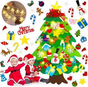 Felt Christmas Tree for Toddlers - 3.3ft Felt DIY Tree Set for Kids Wall with Snowflake Lights + 32 Ornaments