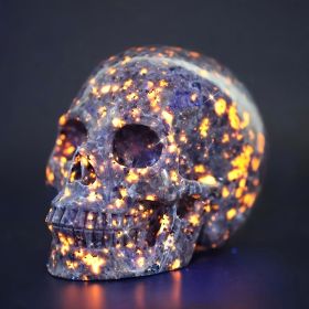 1pc Yooperlite Crystal Skull, Hand Carved Natural Flame Stone Bone, Quartz Crystal Skeleton, Fashion Home Decor