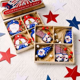 1 Box; Wooden Box Pendant For Independence Day; Independence Day Ornaments; Holiday Accessory; Party Supplies; Room Decor; Independence Day Decor (Color: Independence Day 4-grid Wooden Box Pointed Hat)