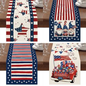 1PC Rectangle Linen Blend Striped Table Runners; Encryption Linen Home Decoration Independence Day Atmosphere Waterproof Table Runner; 72"*13"; P (Color: 4, size: 33*183cm)