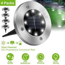4Pcs Solar Powered Ground Light Outdoor IP65 Waterproof Buried In-Ground Lamp Decorative Path Deck Lawn Patio Lamp (Option: silver)